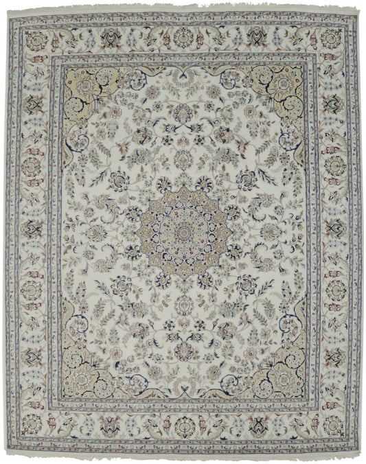 Cream Floral 8X10 Indo-Nain Oriental Rug