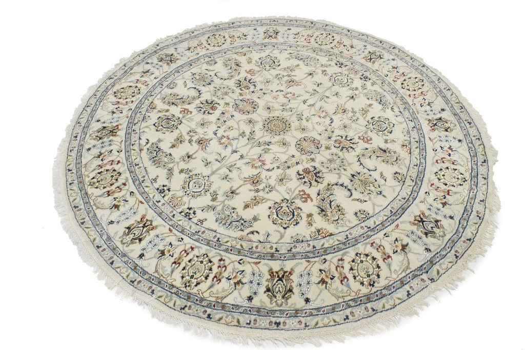 Cream Floral 6X6 Indo-Nain Oriental Round Rug