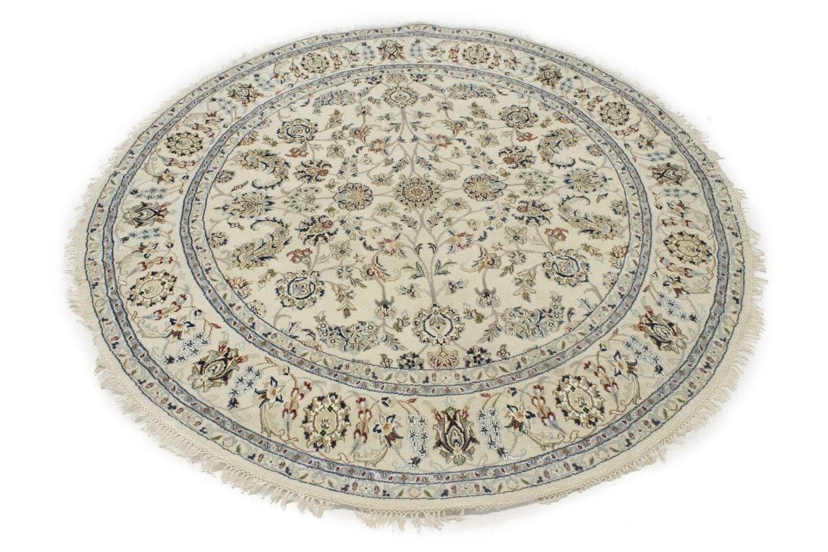 Cream Floral 6X6 Indo-Nain Oriental Round Rug