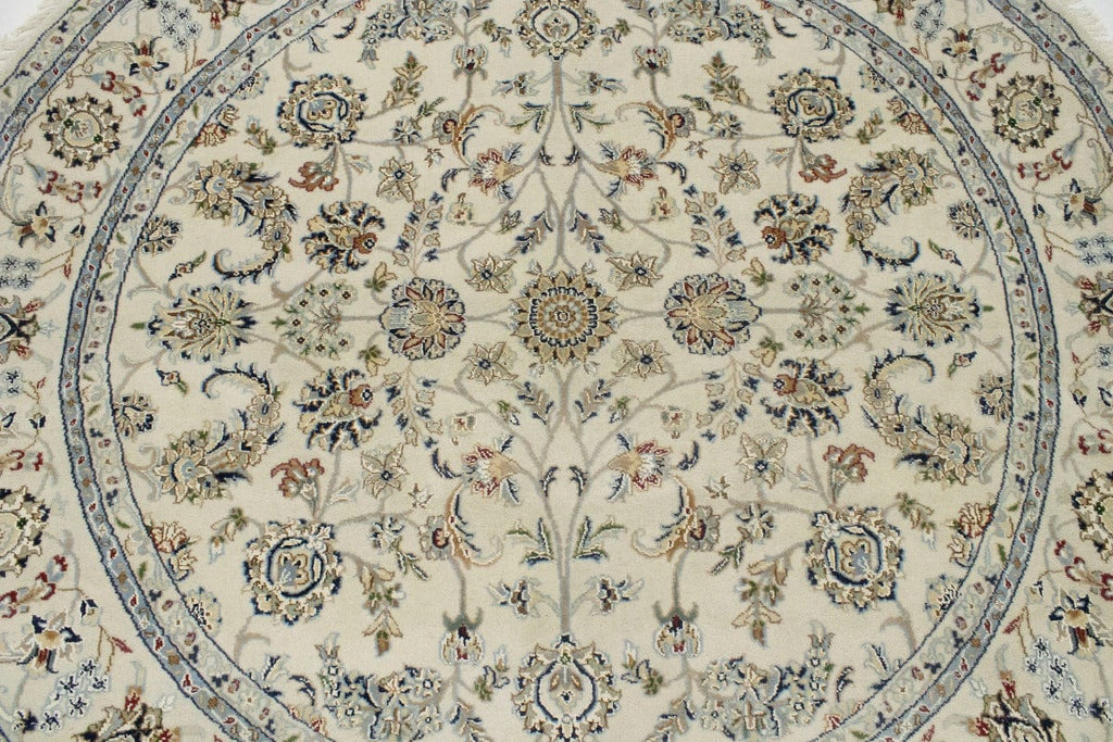 Cream Floral 6X6 Indo-Nain Oriental Round Rug