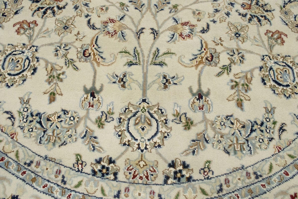 Cream Floral 6X6 Indo-Nain Oriental Round Rug