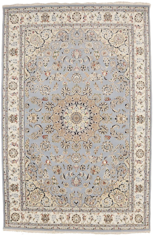 Light Blue Floral 6'3X9'7 Indo-Nain Oriental Rug