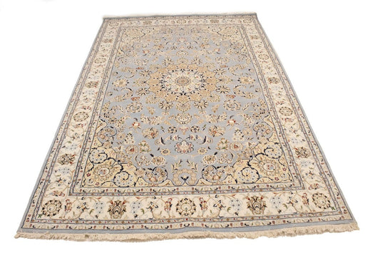 Light Blue Floral 6'3X9'7 Indo-Nain Oriental Rug