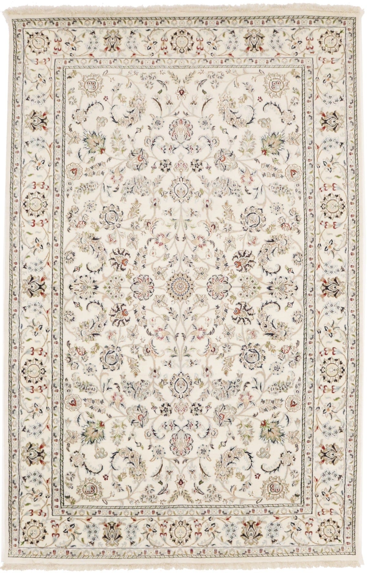 Cream Floral 6X9 Indo-Nain Oriental Rug