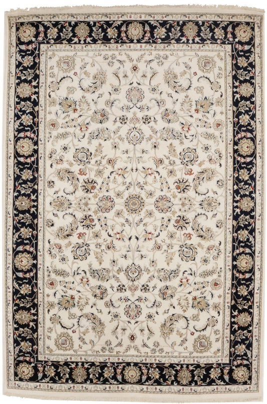 Cream Floral 6X9 Indo-Nain Oriental Rug