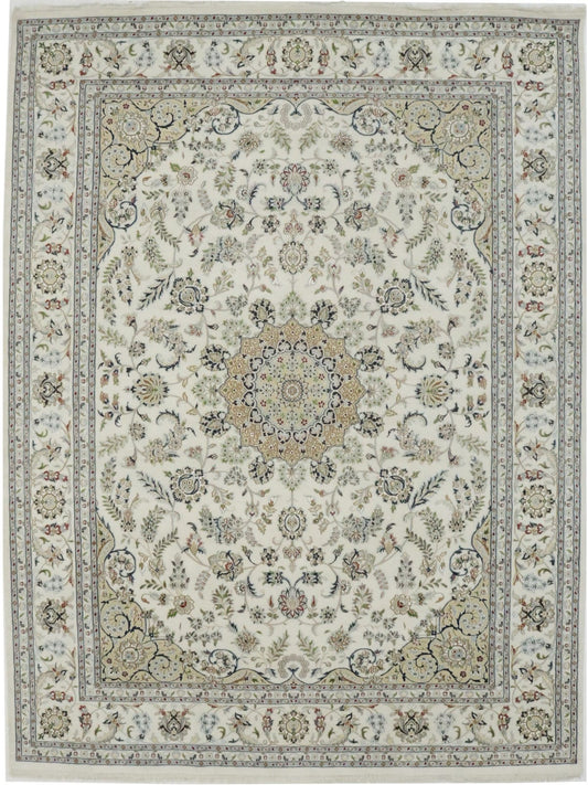 Cream Floral 9X12 Indo-Nain Oriental Rug