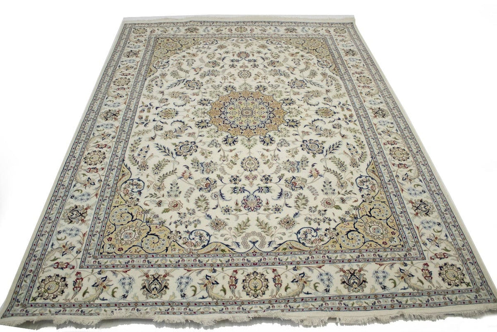 Cream Floral 9X12 Indo-Nain Oriental Rug