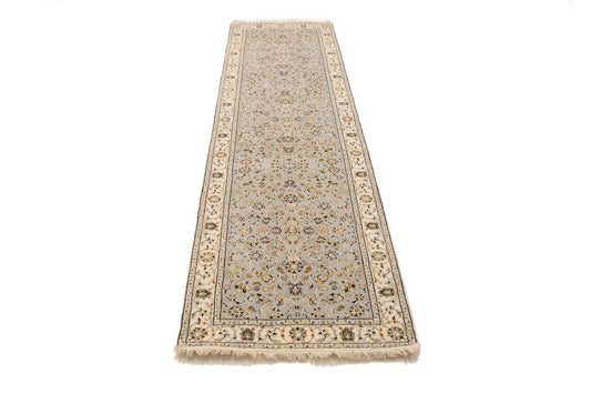 Light Blue-gray Floral 3X10 Indo-Nain Oriental Runner Rug