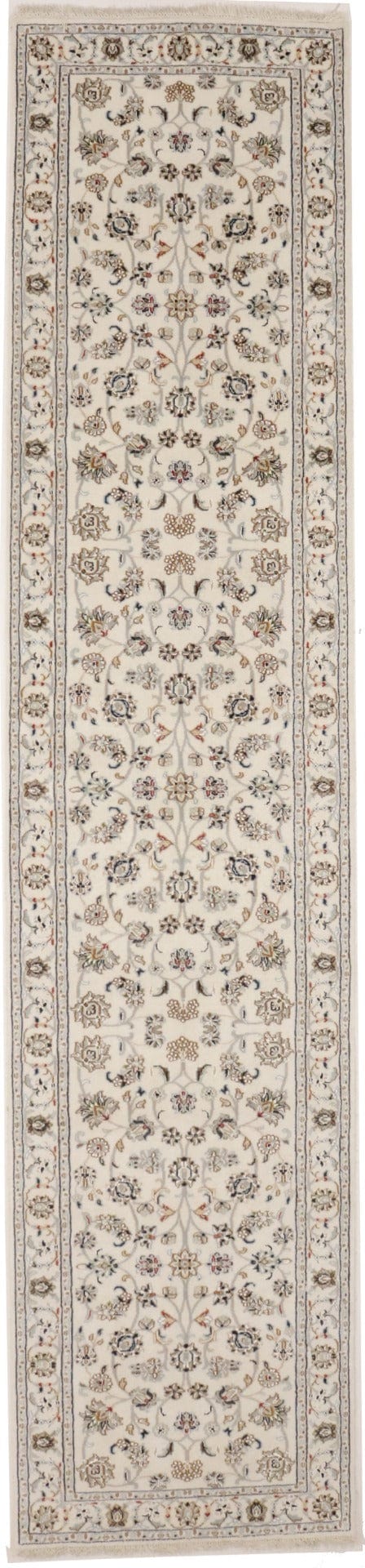 Cream Floral 3X12 Indo-Nain Oriental Runner Rug