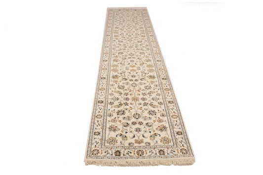 Cream Floral 3X12 Indo-Nain Oriental Runner Rug