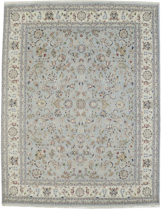 Light Blue-gray Floral 8X10 Indo-Nain Oriental Rug