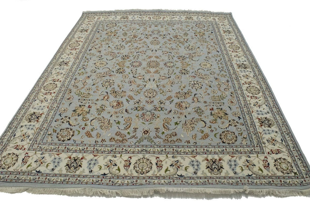 Light Blue-gray Floral 8X10 Indo-Nain Oriental Rug