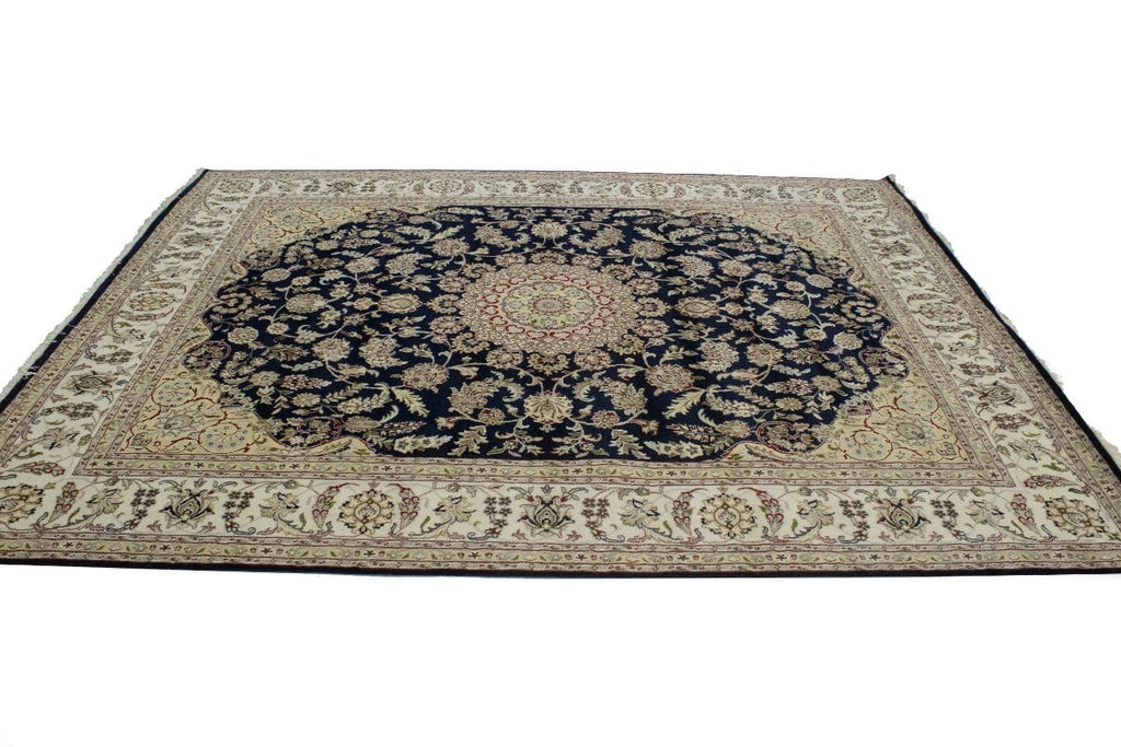 Dark Navy Floral 8X10 Indo-Nain Oriental Rug