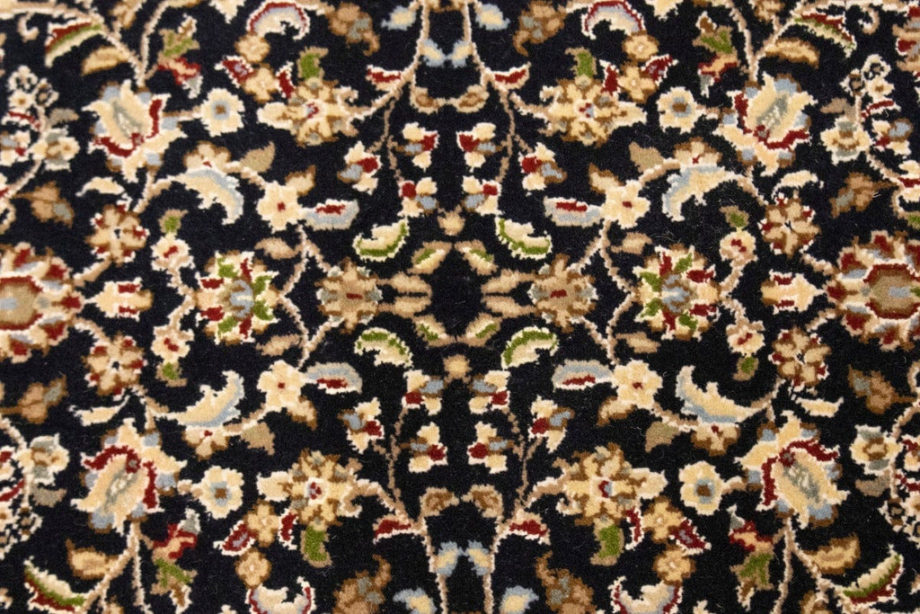 Dark Navy Floral 3X6 Indo-Nain Oriental Runner Rug