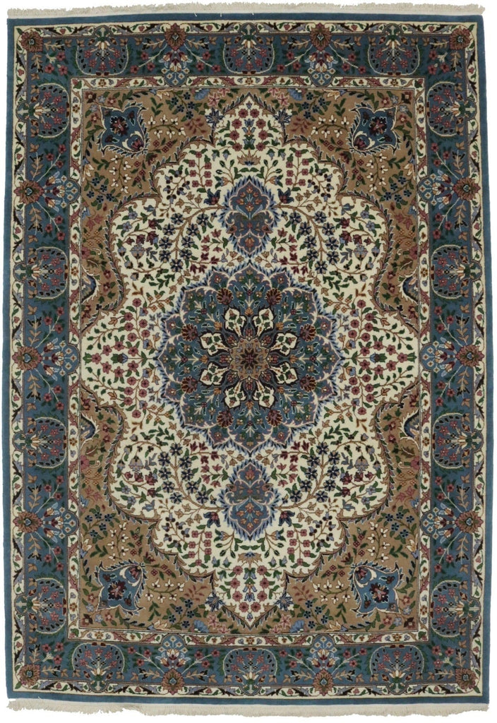 Cream Floral Kirman 7X9 Oriental Rug