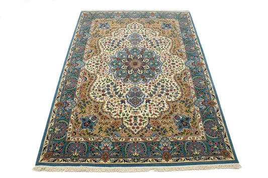 Cream Floral Kirman 7X9 Oriental Rug