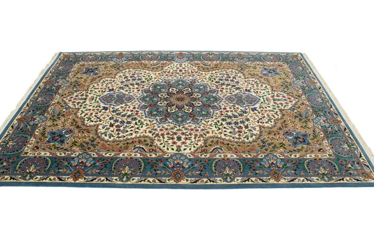 Cream Floral Kirman 7X9 Oriental Rug