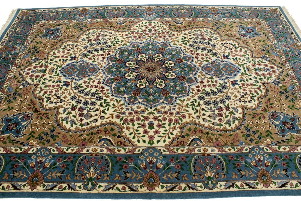 Cream Floral Kirman 7X9 Oriental Rug