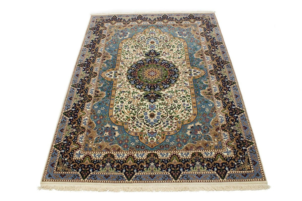 Cream Floral Kirman 7X9 Oriental Rug