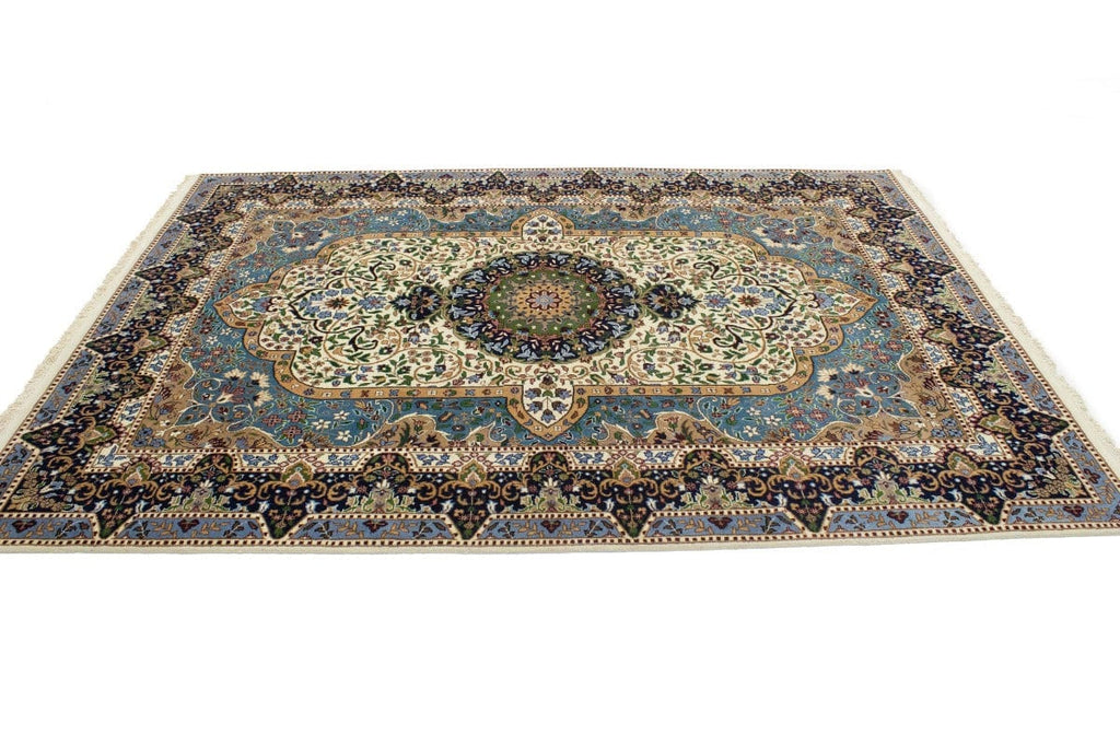 Cream Floral Kirman 7X9 Oriental Rug