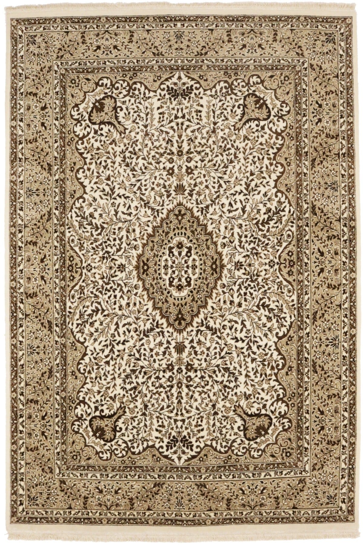 Cream Floral Kirman 6'5X9'7 Oriental Rug