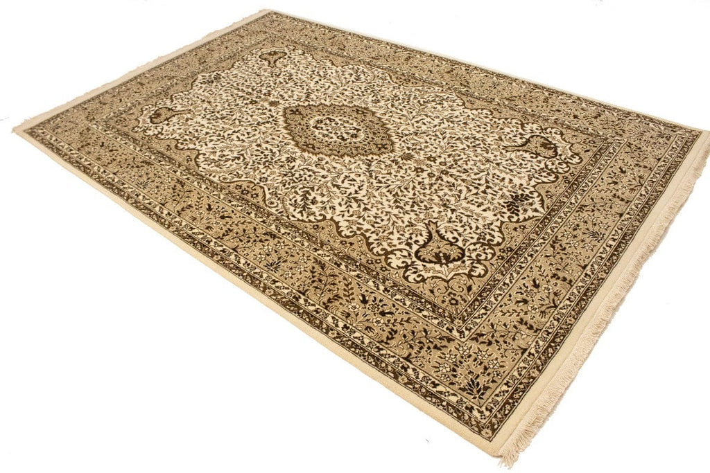 Cream Floral Kirman 6'5X9'7 Oriental Rug