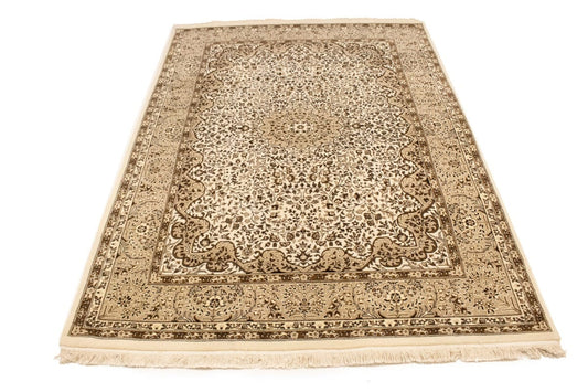 Cream Floral Kirman 6X8 Oriental Rug