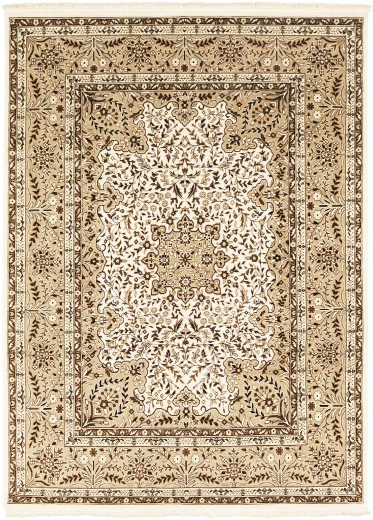 Cream Floral Kirman 6X8 Oriental Rug