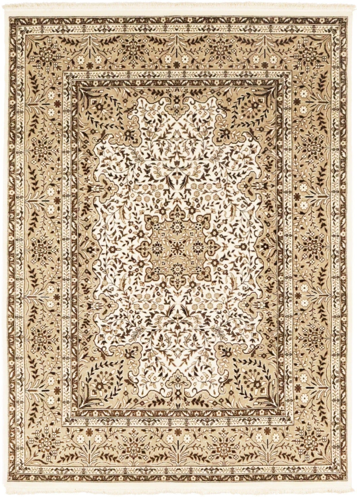 Cream Floral Kirman 6X8 Oriental Rug