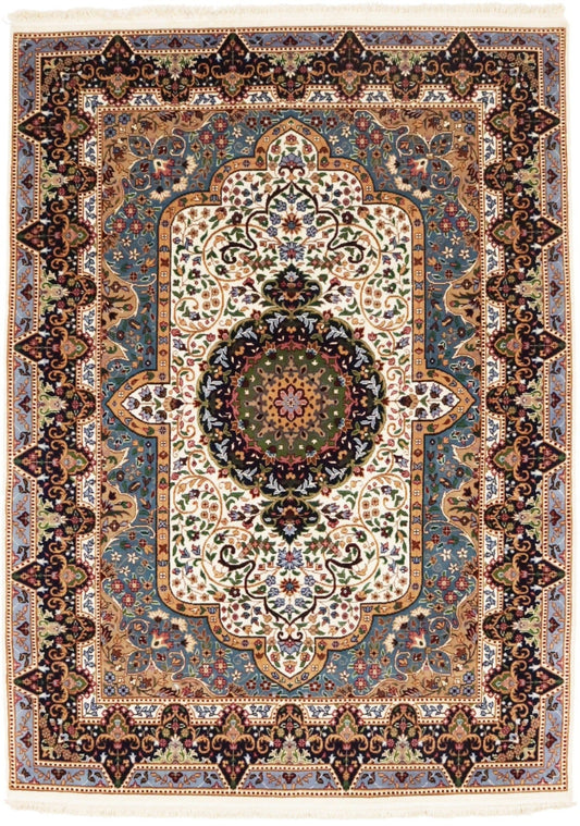 Cream Floral Kirman 6X8 Oriental Rug