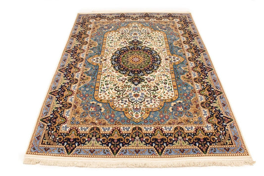 Cream Floral Kirman 6X8 Oriental Rug