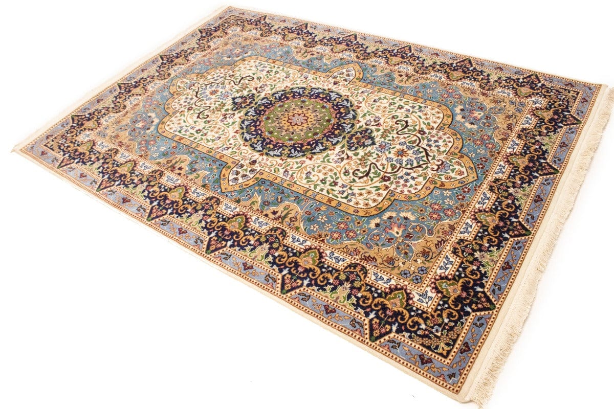 Cream Floral Kirman 6X8 Oriental Rug