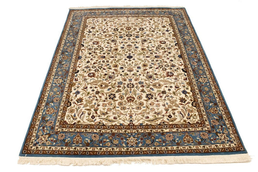 Cream Floral Kirman 5'7X7'6 Oriental Rug