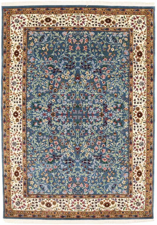 Teal Blue Floral Kirman 6X8 Oriental Rug