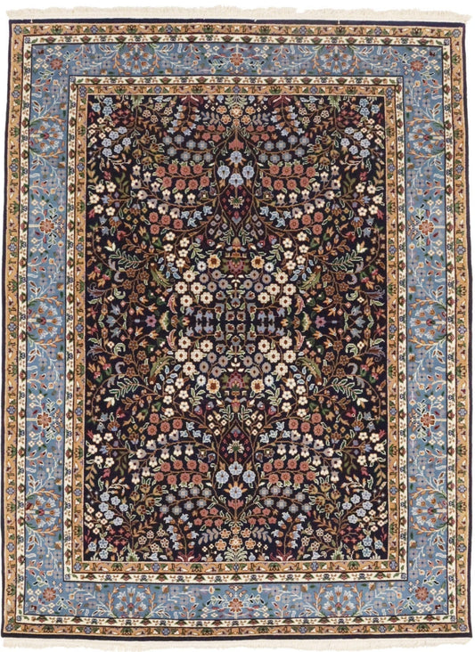 Navy Blue Floral Kirman 6X8 Oriental Rug