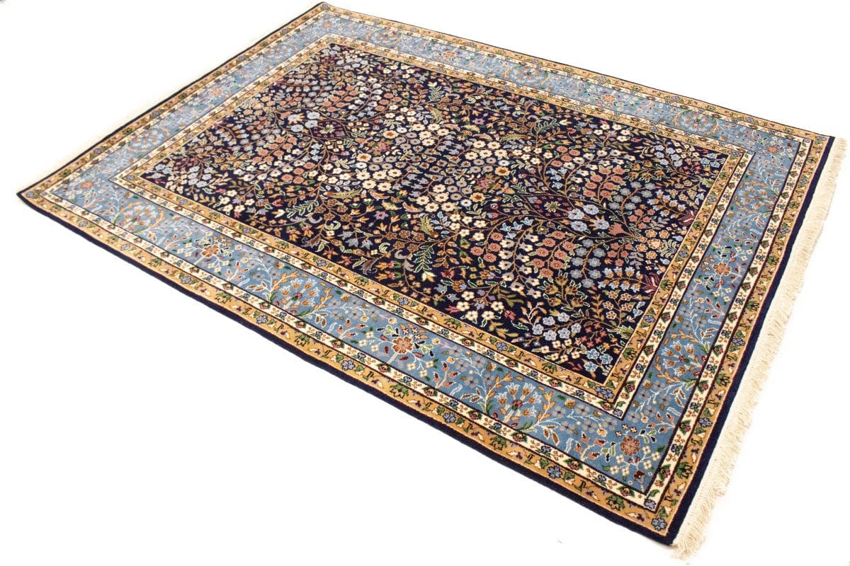 Navy Blue Floral Kirman 6X8 Oriental Rug