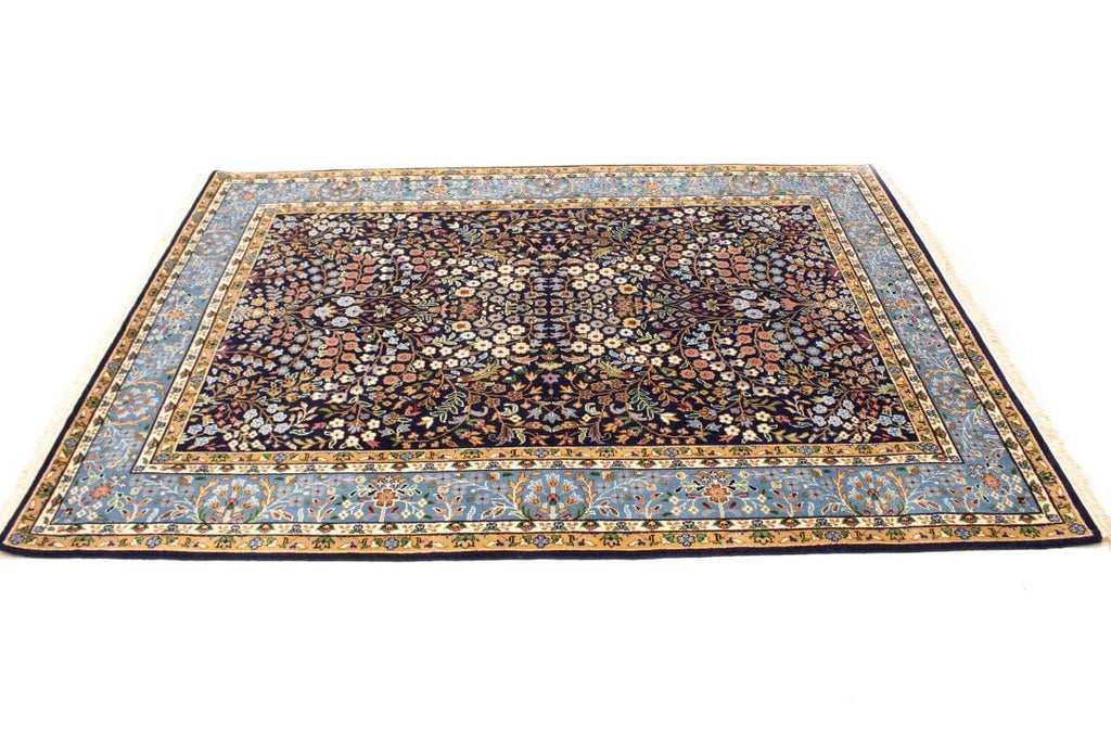 Navy Blue Floral Kirman 6X8 Oriental Rug