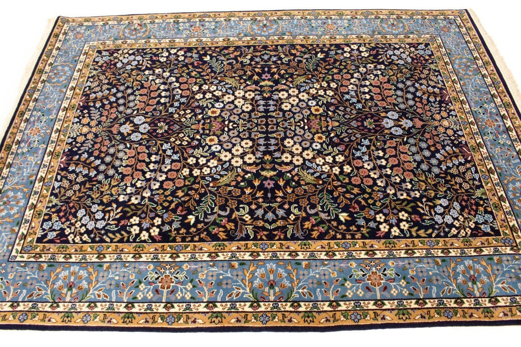 Navy Blue Floral Kirman 6X8 Oriental Rug