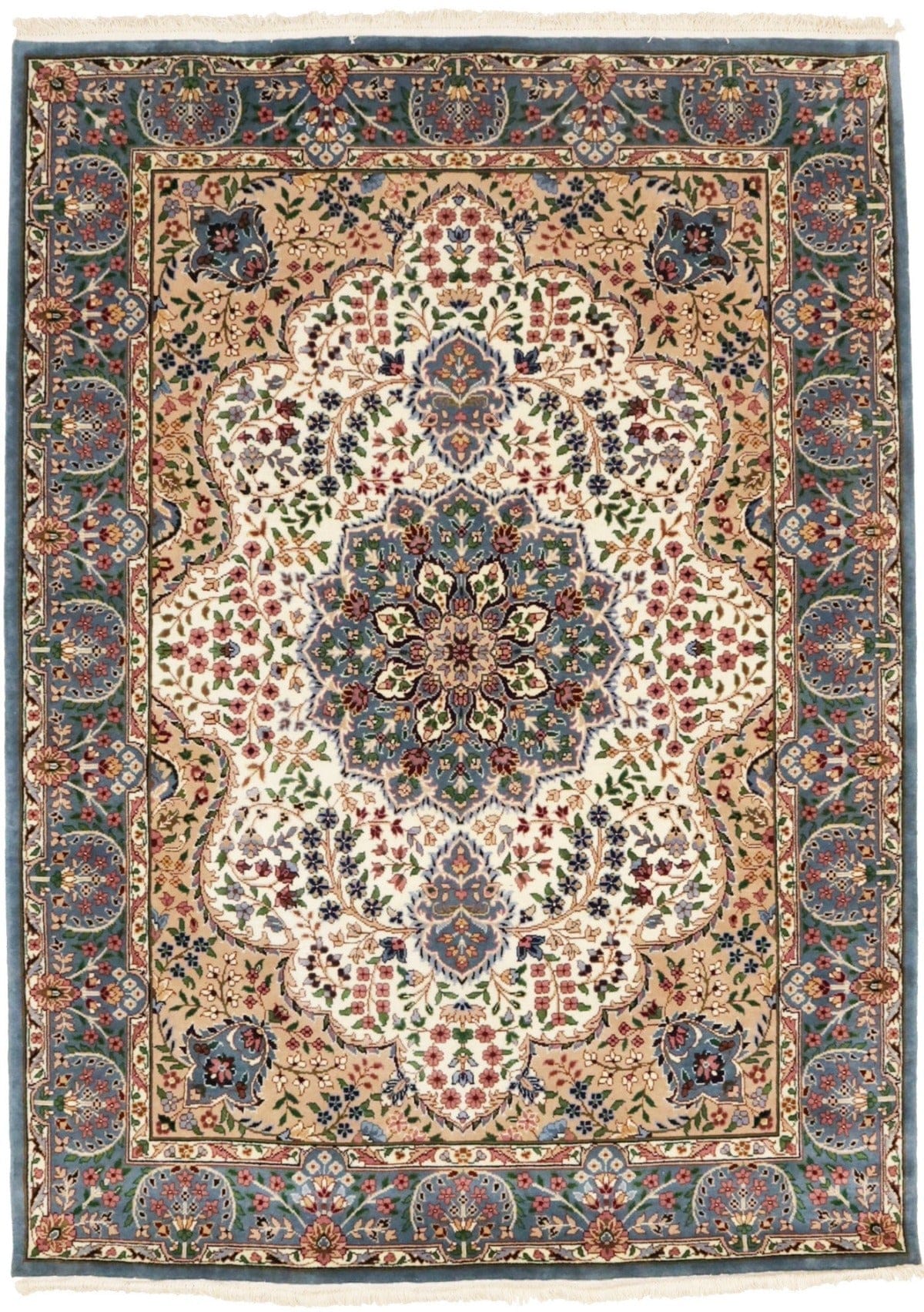 Cream Floral Kirman 6X8 Oriental Rug