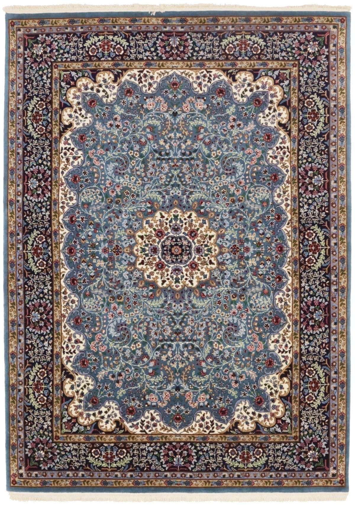 Teal Blue Floral Kirman 5'7X7'9 Oriental Rug