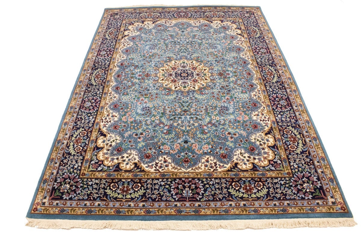 Teal Blue Floral Kirman 5'7X7'9 Oriental Rug