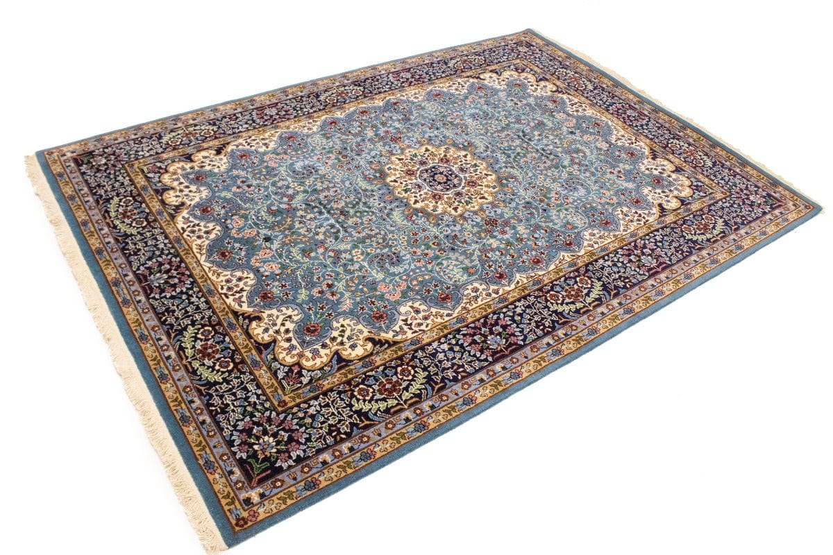 Teal Blue Floral Kirman 5'7X7'9 Oriental Rug