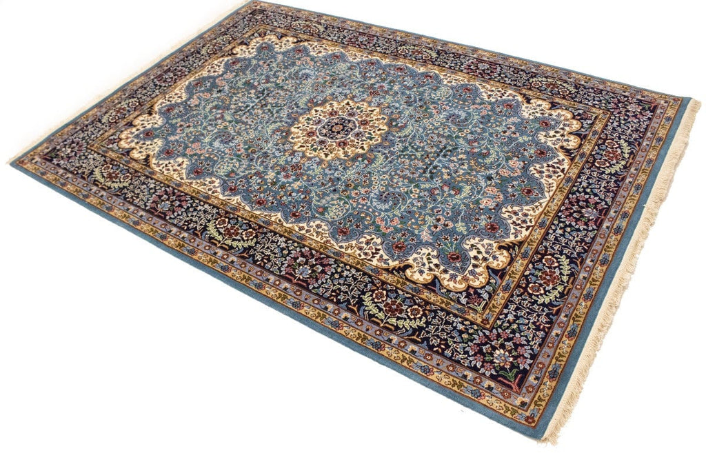 Teal Blue Floral Kirman 5'7X7'9 Oriental Rug