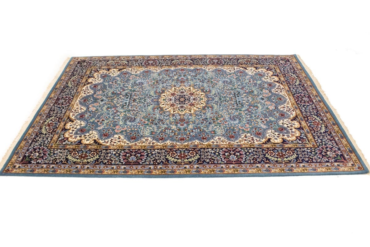 Teal Blue Floral Kirman 5'7X7'9 Oriental Rug