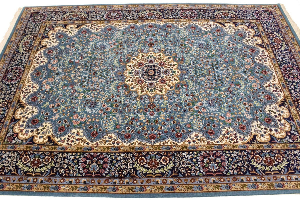 Teal Blue Floral Kirman 5'7X7'9 Oriental Rug