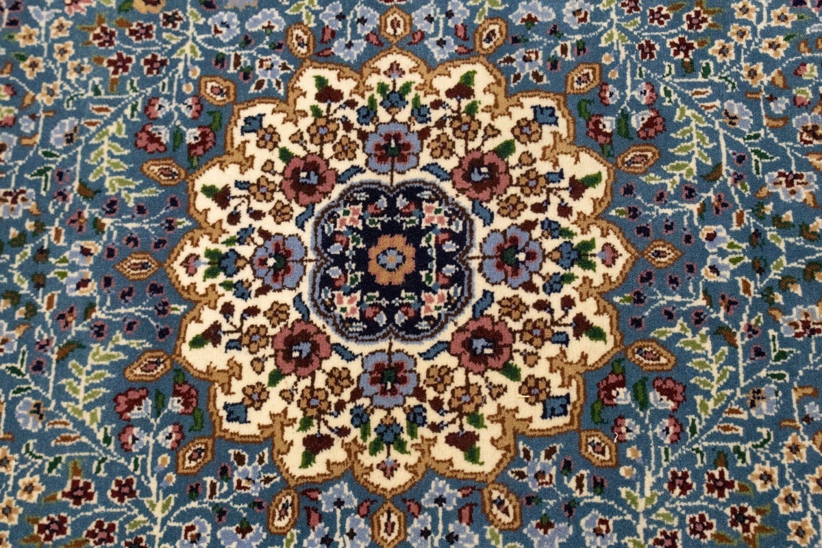 Teal Blue Floral Kirman 5'7X7'9 Oriental Rug