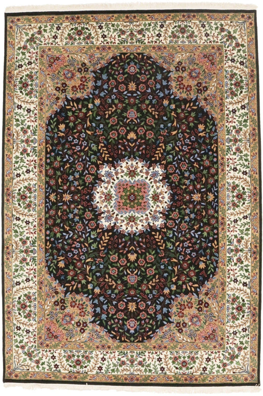 Black Floral Kirman 6X9 Oriental Rug