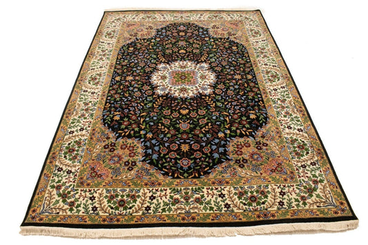 Black Floral Kirman 6X9 Oriental Rug