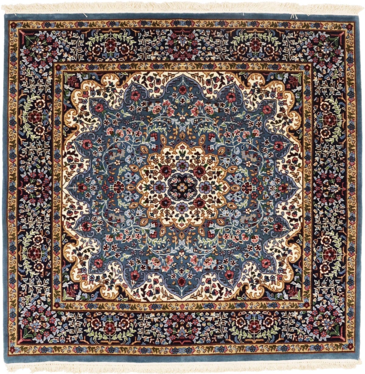 Teal Blue Floral Kirman 5X5 Oriental Square Rug