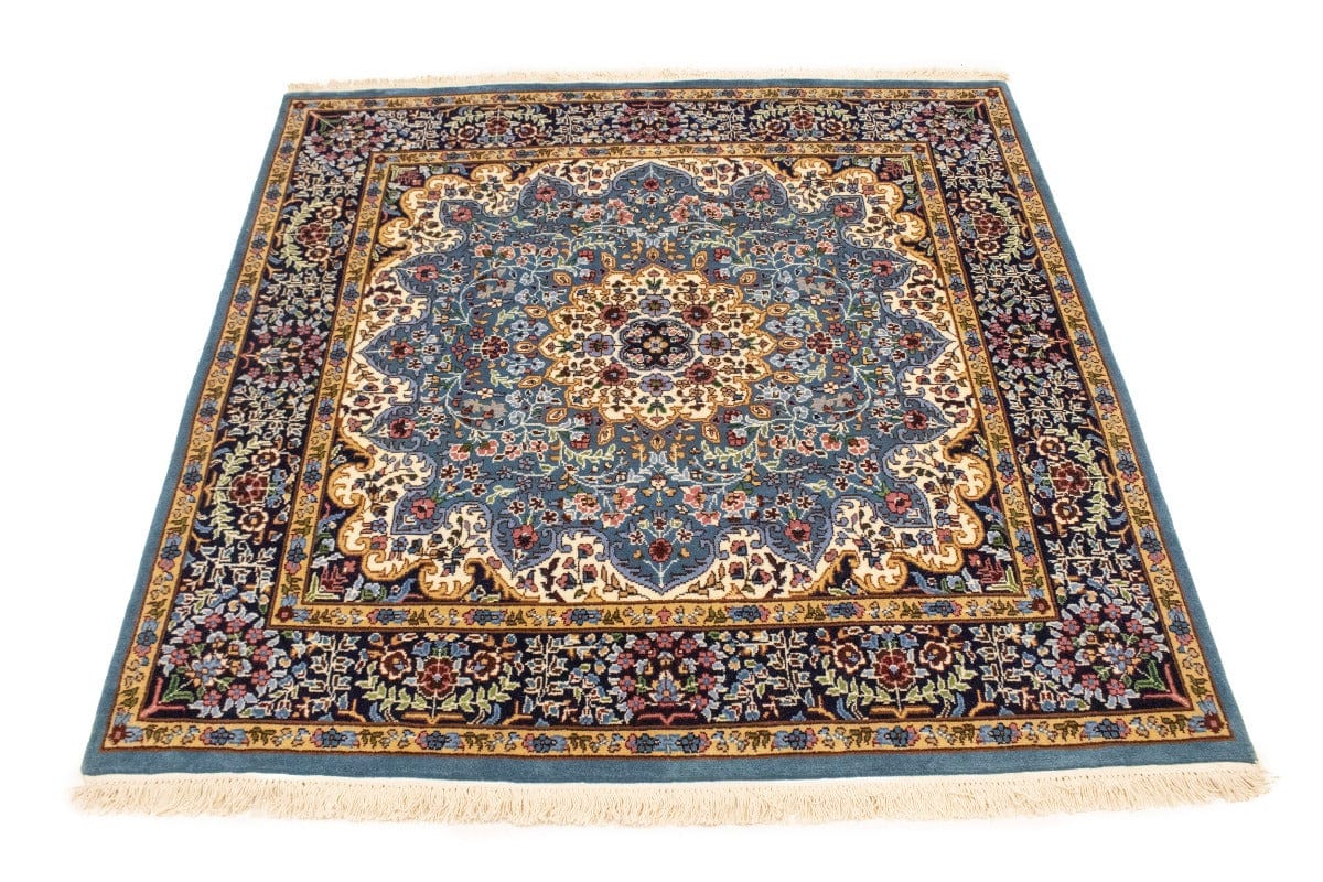 Teal Blue Floral Kirman 5X5 Oriental Square Rug